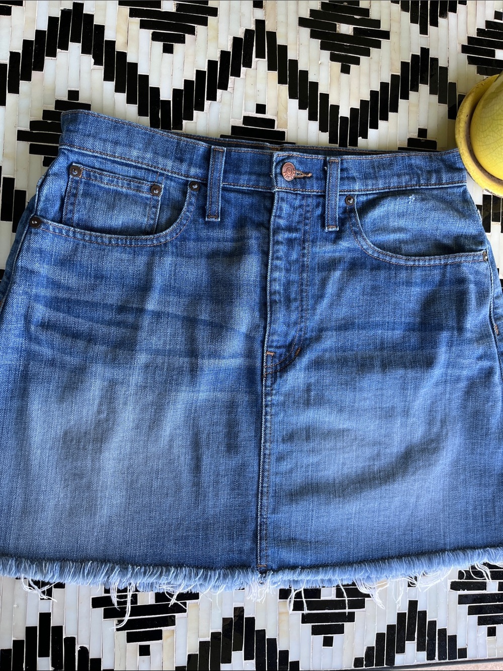 Madewell Blue Denim Mini Skirt with Raw Hem